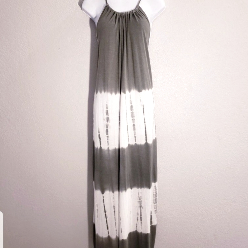 Kori America Green & Cream Long Maxi Dress Large Festival Boho Beach